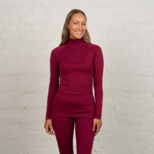 Sensitive 225 Naisten Aluskerroksen Merino Vetoketjupoolo - Rubiini